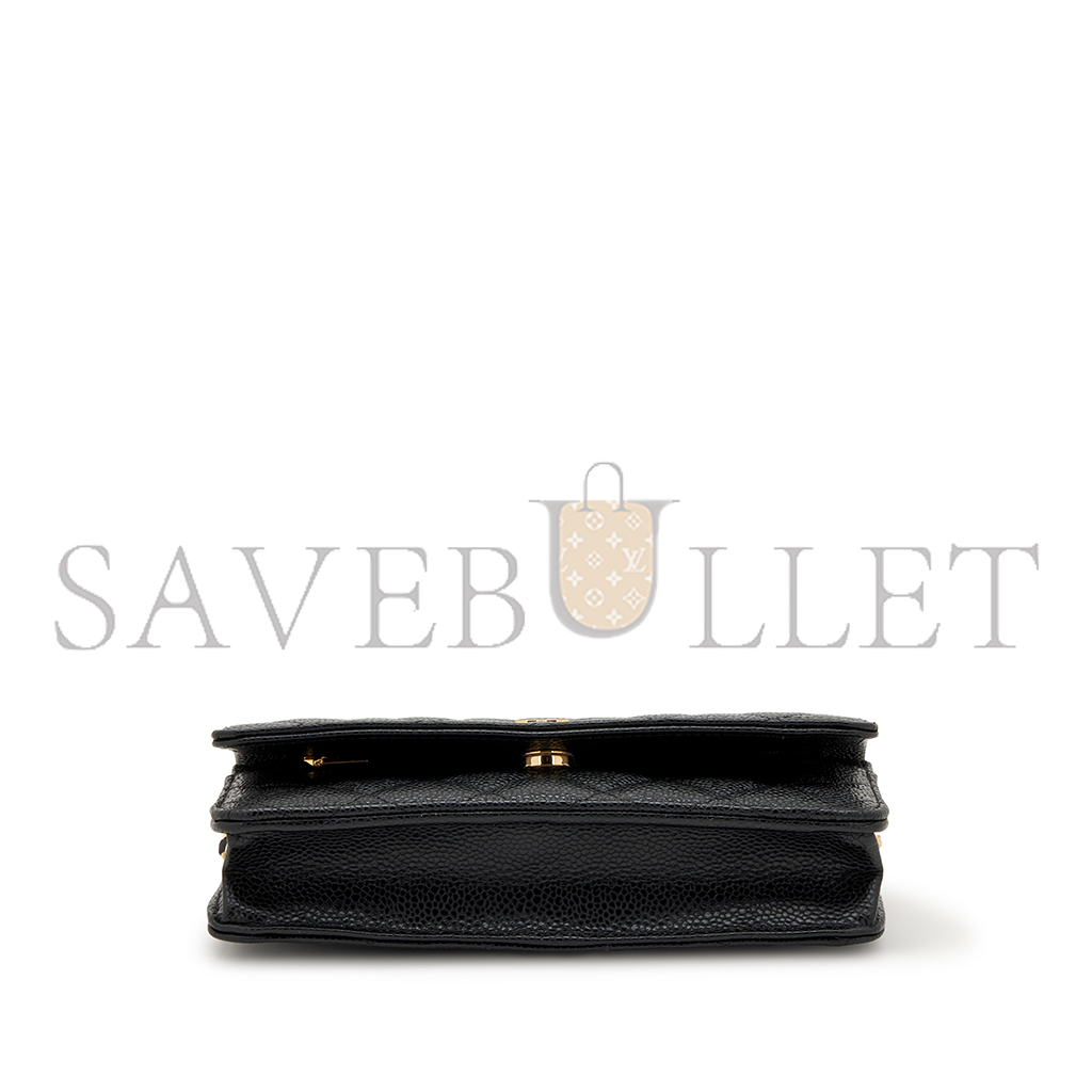 CHANEL QUILTED CAVIAR WALLET ON CHAIN WOC BLACK GOLD HARDWARE A33814 (19*12*3cm)
